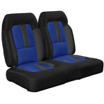 Cool Dry Covers golf cart seat covers feature a unique 3-dimensional mesh which keeps you raised off the seat for added comfort, staying much cooler in the heat and allowing beneficial air circulation. Water flows through without absorbing so you stay drier on the wet days. They are sized specifically for your golf cart seat and backrest. High Backrest No Armrest option shown here without covers installed to assist in identifying your cart.