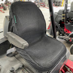 Cool Dry Covers mower seat covers feature a unique 3-dimensional mesh which keeps you raised off the seat for added comfort, staying much cooler in the heat and allowing beneficial air circulation. Water flows through without absorbing so you stay drier on the wet days. Sized specifically for your mower seat. Shown here installed on a Toro 7000.