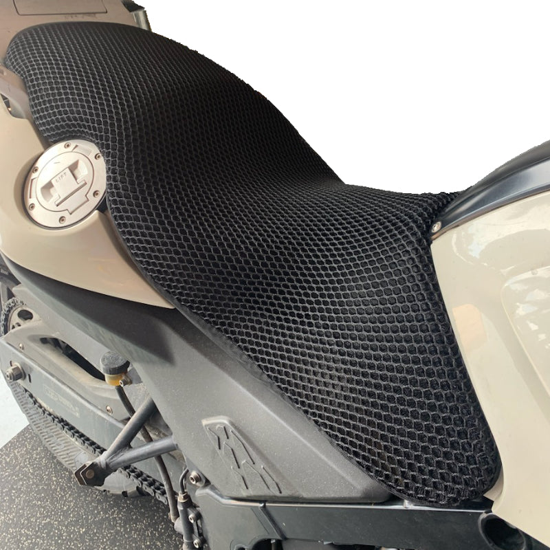 Cool Dry Covers seat covers to fit your BMW F640GS (pictured).  Keeps you raised off the original seat, much cooler in the heat and allows air circulation.  Water goes through without being absorbed so you stay drier in the wet.  These are sized to fit your specific seat perfectly.  Transform your ride with Cool Dry Covers.