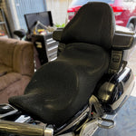 Cool Dry Covers seat covers to fit your older model Honda Goldwing seat and backrest (pictured).  Keeps you raised off the original seat, much cooler in the heat and allows air circulation.  Water goes through without being absorbed so you stay drier in the wet.  These are sized to fit your specific seat perfectly.  Transform your ride with Cool Dry Covers.