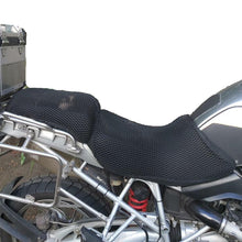 Load image into Gallery viewer, Cool Dry Covers seat covers to fit your BMW R1200GS (pictured).  Keeps you raised off the original seat, much cooler in the heat and allows air circulation.  Water goes through without being absorbed so you stay drier in the wet.  These are sized to fit your specific seat perfectly.  Transform your ride with Cool Dry Covers.
