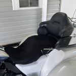 Cool Dry Covers seat covers to fit your Harley Tri Glide Ultra (pictured).  Keeps you raised off the original seat, much cooler in the heat and allows air circulation.  Water goes through without being absorbed so you stay drier in the wet.  These are sized to fit your specific seat perfectly.  Transform your ride with Cool Dry Covers.