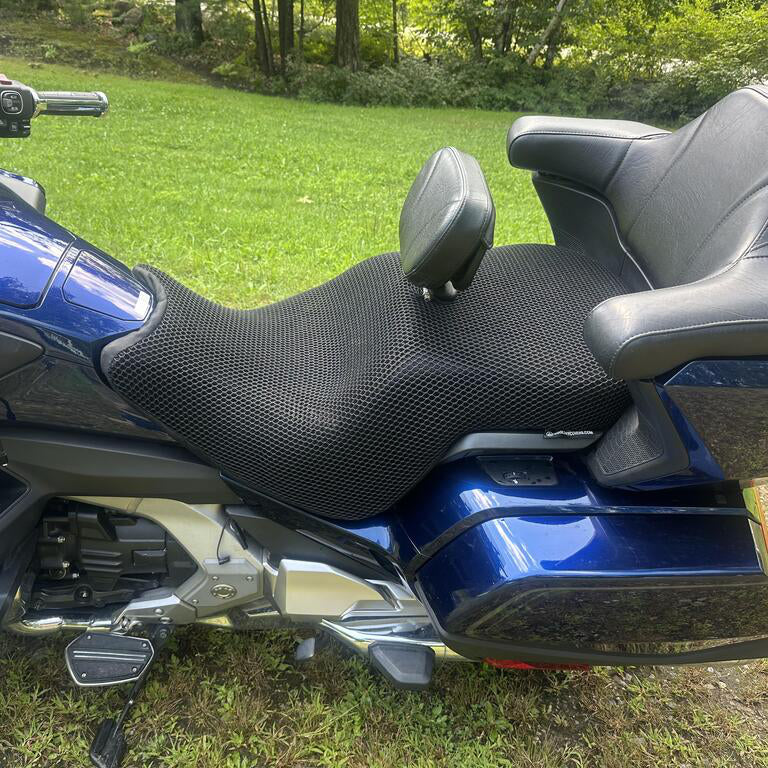 Cool Dry Covers seat covers to fit your Harley Goldwing Ultimate Seat (pictured).  Keeps you raised off the original seat, much cooler in the heat and allows air circulation.  Water goes through without being absorbed so you stay drier in the wet.  These are sized to fit your specific seat perfectly.  Transform your ride with Cool Dry Covers.