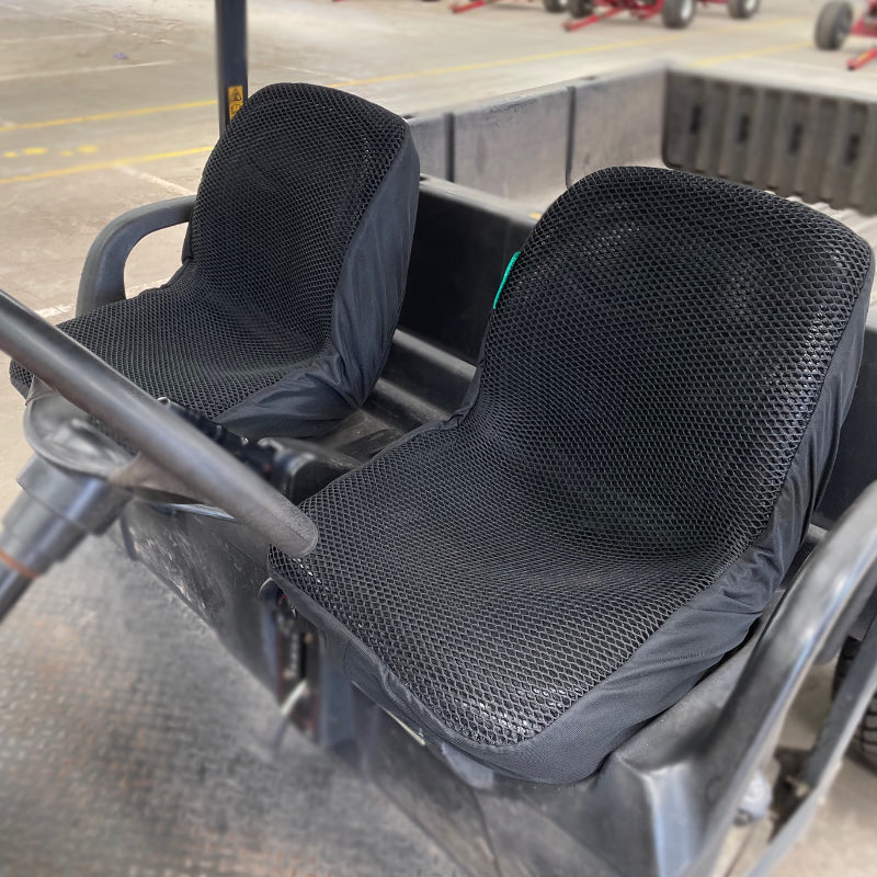 Cool Dry Covers seat covers to fit the Toro GT Workman or John Deere Gator with split bucket seats.  Protects your seat while keeping you cool in the heat and dry in the wet.  Easy to install and begin enjoying their benefits right away.