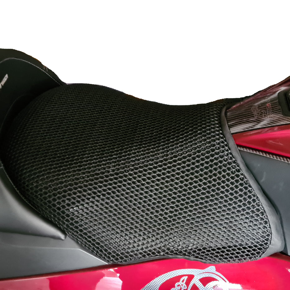 Cool Dry Covers seat covers to fit your Can Am Spyder RT Rider Seat (pictured).  Keeps you raised off the original seat, much cooler in the heat and allows air circulation.  Water goes through without being absorbed so you stay drier in the wet.  These are sized to fit your specific seat perfectly.  Transform your ride with Cool Dry Covers.