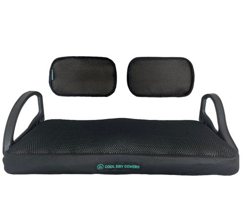 Cool Dry Covers seat covers set for Club Car DS Double Backrest golf cart. Keeps you cool in the heat and dry in the damp.