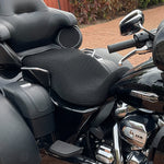 Cool Dry Covers seat covers to fit your Harley Tri Glide Low Rider (pictured).  Keeps you raised off the original seat, much cooler in the heat and allows air circulation.  Water goes through without being absorbed so you stay drier in the wet.  These are sized to fit your specific seat perfectly.  Transform your ride with Cool Dry Covers.